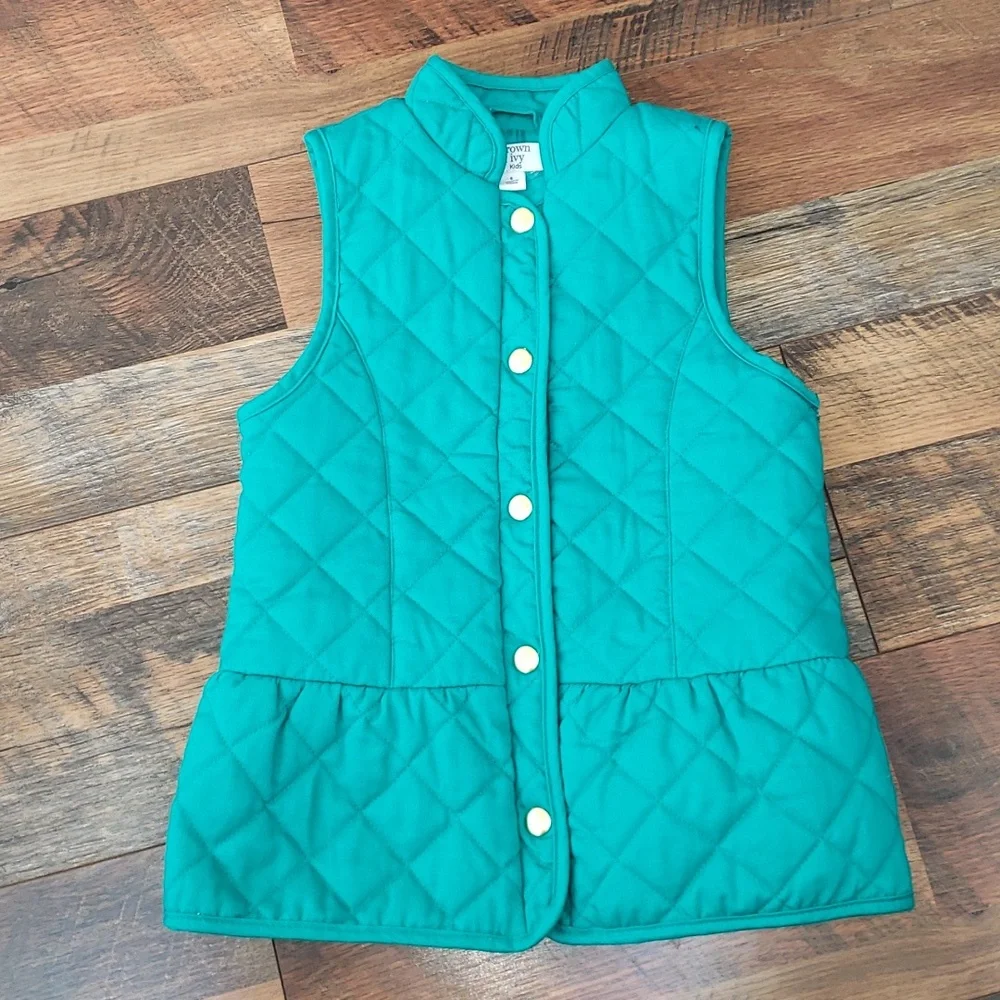 Crown & Ivy Kids Light Blue Peplum Hem Quilted Vest, Size Small